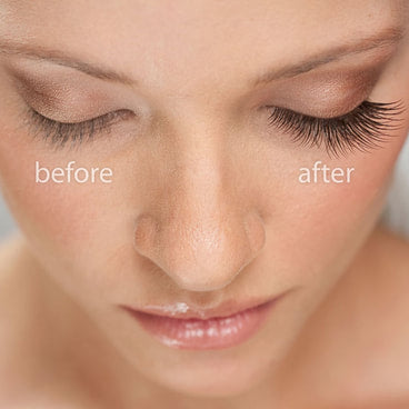 Before and after eyelash extensions on female client